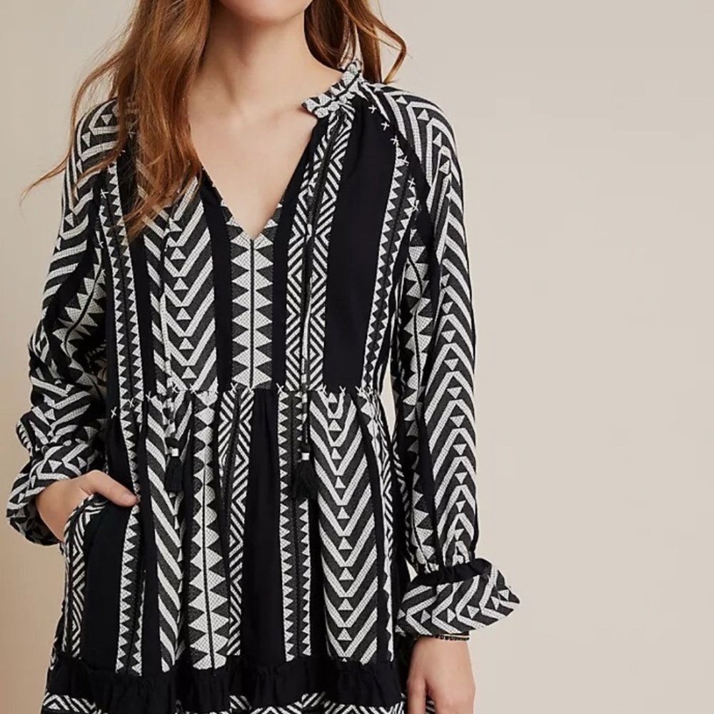 NEW TAGS ON Anthropologie Maeve Black and White Long Sleeve Dress - Picture 3 of 6